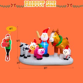 inslife 8FT Christmas Inflatables Santa Claus with Clydesdale Cow Pig and Sheep on The Farm Decoration, Xmas Blow Up Santa with Animals Built-in 7 Bright LEDs for Christmas Outdoor Yard Decorations