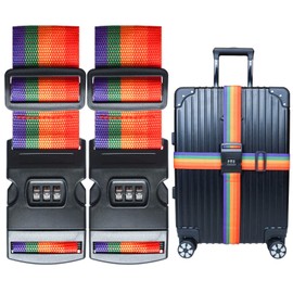 2 PCS Luggage Strap 78" x 2" Suitcase Belts Wide Adjustable Packing Straps Travel Accessories, Colourful&Combination Lock
