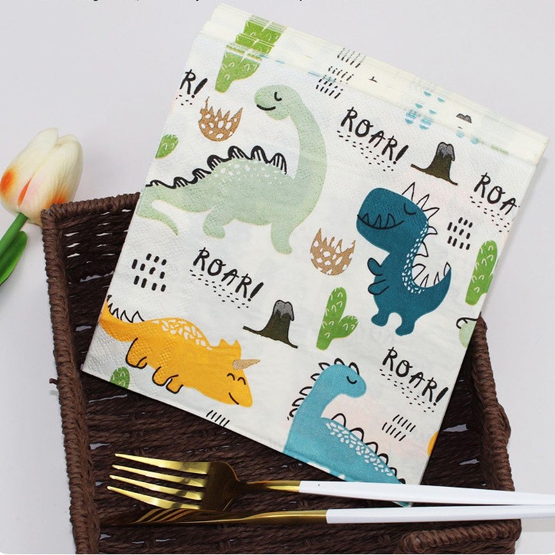 60 Sheets of Dinosaur Tissues, Cute Cartoon Printed Tissues, Table
