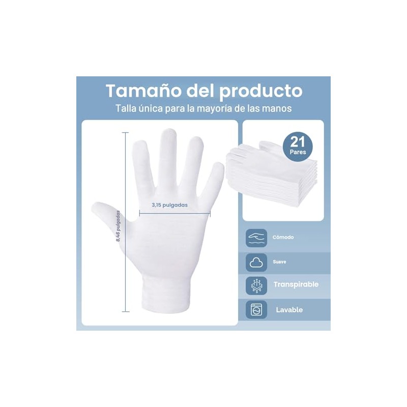 Paquete de 42 guantes de algodón blanco, unisex, suaves y
