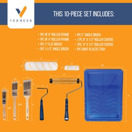 Vermeer Paint Roller Kit - 10-Piece All-in-One Plastic Tray with Rollers & Brushes Painting Set for All Paints & Stains