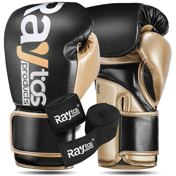 Raytos Boxing Gloves Microfiber Leather Breathable Kickboxing Training Gloves Punching Gloves MMA Gloves Sandbag Stress Relief Lack Exercise for Kids Men Women (8oz, Black and Gold)