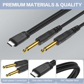 YACSEJAO USB C to 6.35mm TS Audio Cable,1m USB Type C Male to Dual 6.35mm Mono Male 1/4 inch Stereo Splitter Cable for Phone,Laptop,Amplifier,Mixer (Straight)