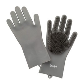 Goodful Silicone Kitchen Rubber Gloves, Oversized, Reusable, Waterproof, Unique Design For Dishwashing, Fruits, Vegetables and More, Gray