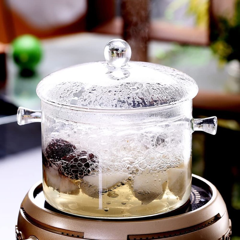 Glass Cooking Pot - 2L/67oz Heat-Resistant Borosilicate Glass Handmade Cookware