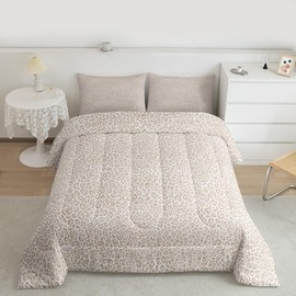 jejeloiu Leopard Print Bedding Set Soft for Boys Girls, Cheetah Print Comforter Set King Size Beige Duvet Quilt Microfiber Modern Art Bedroom Decor 3 Pcs with 2 Pillow Cases