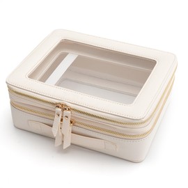 Aveniee Clear Makeup Bags, Double Layer Cosmetic Case with Separate Brush Compartment, Large Toiletry Organizer for Women, Travel Accessories Holder(2 Layers Large, White)