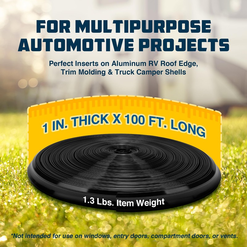 Camco 25212 Vinyl Trim Insert (1" x 100', Black)