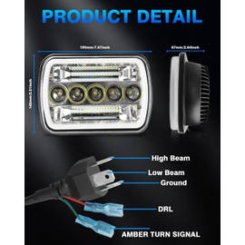 FZPJJNB 5x7 Led Headlight, Compatible with Jeep Wrangler YJ Cherokee XJ, H6054 7x6 Inch Headlights with Hi/Low Beam DRL and Amber Turn Signal, DOT Approved 2PCS