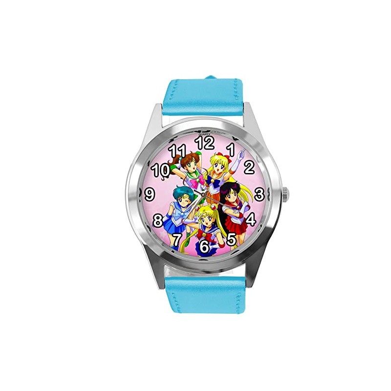 TAPORT Blue Leather Round Watch for Manga Fans Blue Strap,