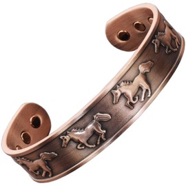 Wide Copper Magnetic Bracelet Men Women Pure Copper Bangle 6 Neodymium Magnets Adjustable, The Horse-HRS (L: Wrist 19.5-22.5cm/7.6-8.75")