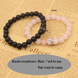 UEUC King&Queen Crown Distance Couple Bracelets His Hers Black Matte Agate 8mm Beads Bracelet