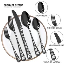 XIAOYU 40 Pieces Christmas Style Silverware Set for 8, Stainless Steel Flatware Set, Snowflakes Santa Claus Elk Pattern Design, Tableware Utensils for Kitchen Restaurant, Dishwasher Safe, Silver