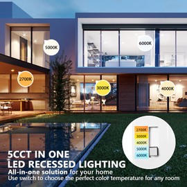 LVWIT LED Recessed Light 4inch, Can Lighting Color Selectable 2700/3000/4000/5000/6000K 5CCT, 7W(85W Equivalent) Dimmable Downlight with E26 Conversion Kit, Retro Fit Ceiling Light Fixtures, 12 Pack