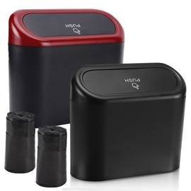 Accmor Car Trash Can with Lid, 2 Pack Mini Auto Dustbin Garbage Organizer Holder, Portable Hanging Wastebasket Trash Container Bin with Plastic Bags for Vehicle, Home, Office (Black+Red)