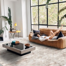 RUUGME 9X12 Abstract Area Rug:Large Washable Living Room Rug Indoor Non Slip Low Pile Carpet for Bedroom Soft Foldable Stain Resistant Distressed Thin Rug for Dining Room Kitchen 9X12 Brown