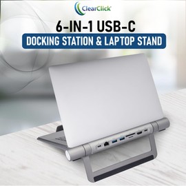 ClearClick ClearClick 6-in-1 USB-C Portable Docking Station & Laptop Stand - 2X USB 3.0 Ports, HDMI, LAN Ethernet, SD Card Reader, MicroSD Card Reader, USB PD Charging
