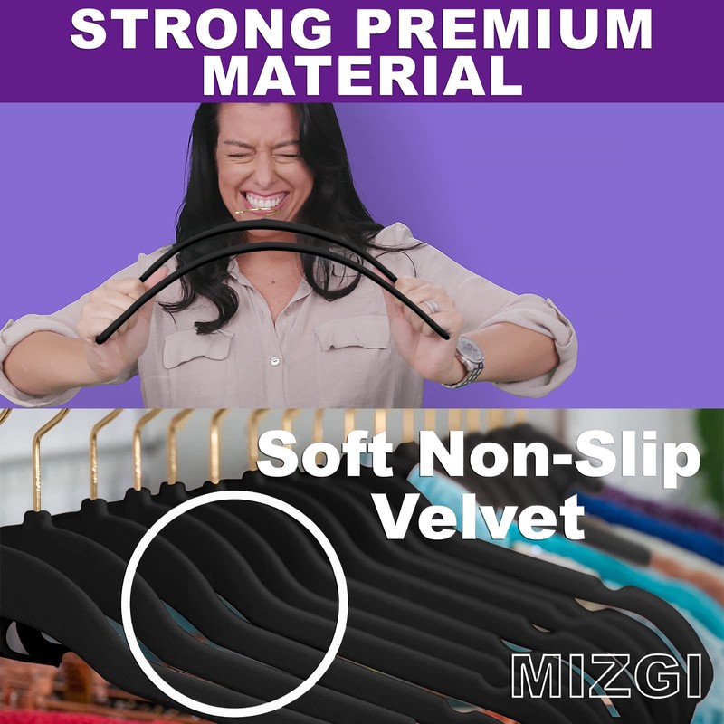 MIZGI Premium Velvet Hangers Pack 60 Pcs Heavyduty - Non