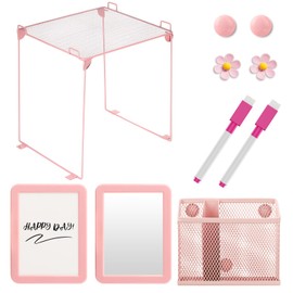 Locker Accessories Set, Back to School Essentials (with Locker Shelf, Magnetic Whiteboard, Locker Mirror, Pen Holder, Marker, Round Magnet) School Locker Pink Decor, Work Locker Organizers
