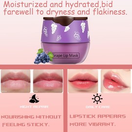 TIRDET 1 PCS Bee Lip Balm Honey Pot, Exfoliating Grape Sleeping Lip Mask Overnight with Sticks, Prevention Dry Hydrating and Crack Scrubs
