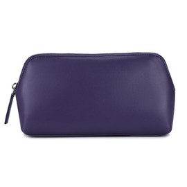 Women's Leather Cosmetic Bag - Medium Travel Makeup Pouch - Make-Up Case (Purple)