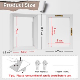 REDHUGO Wooden Pressed Flower Frame, Floating Picture Frame Double Acrylic Photo Frames for Dried Flowers Wall-mounted, DIY Gifts for Family Friends, Rectangle, 5x7 Inches, White (FRAME ONLY)