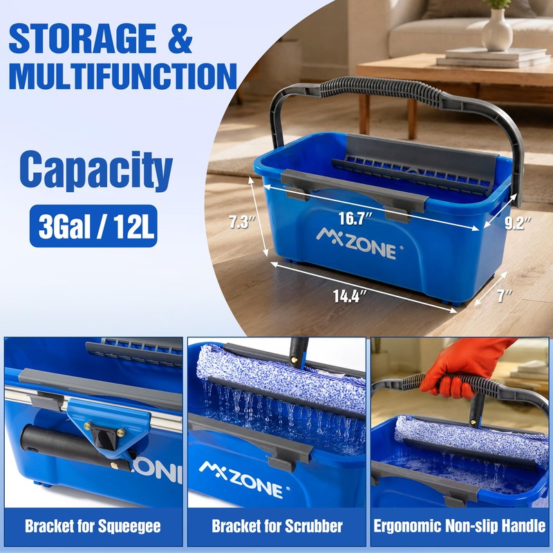 Window Cleaning Kit with Bucket, Squeegee, Scrubber & 80in Handle,