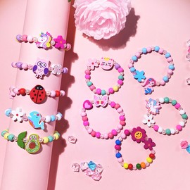 SIELEVIN 12 PCS Girls Bracelet for Kids Unicorn Mermaid Wooden Beaded Bracelets Birthday Party Favors Goodies Bag Stuffers Fillers Cute Pinata Stuffers Rainbow Butterfly Heart Jewelry Gifts