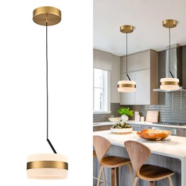 DANSEER Mid Century Modern Gold LED Pendant Light, Mini Hanging Pendant Lamp with White Frosted Acrylic Shade, 16W Semi Flush Mount Pendant Light for Kitchen Island, Bedroom, Bathroom Vanity, Hallway