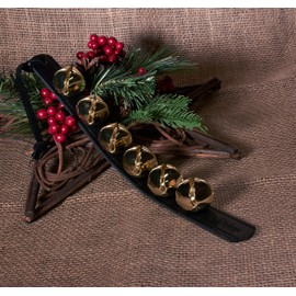 Nohma 6-Bell Leather Strap - Arctic Sleigh Bells Door Hanger for Dog Training & Puppy Behavior - Amish Handmade Quality (Black - Brass Bells)