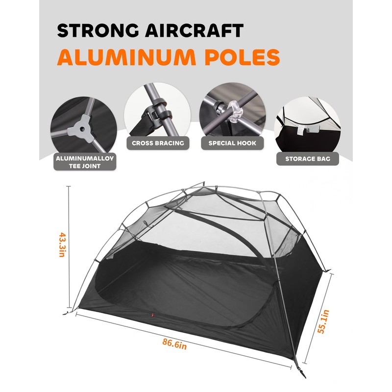 2 Person Backpacking Tent - 3 Season Waterproof Ultralight Compact，Aluminum