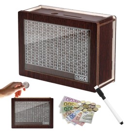 Wooden Money Box with Counter, Money Box with Numbers, Wooden Piggy Bank with Counter, Reusable Money Box, for Adults and Children with Savings Target (B)