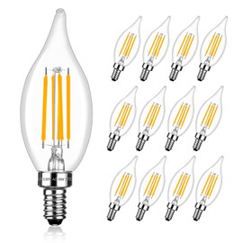 Brtstiun E12 Candelabra Bulb Small Base C35 Dimmable 60 Watt Chandelier Light Bulbs, CA11 2700K Soft Warm White Decorative LED Candle for Bedroom, 12 Pack