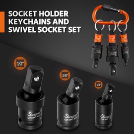 1/4”,3/8”,1/2” Impact Swivel Socket Set,with Socket Holder Keychains