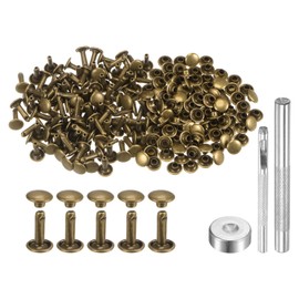 sourcing map 200 Sets Leather Rivets 12 x 8mm Metal Double Cap Rivet Snaps Studs Fasteners with 3pcs Setting Tools Rivets for Leather Craft DIY Repair Decoration, Bronze