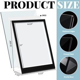 Kathfly 5 Pack Black Acrylic Sign Holder 8.5 x 11 - Slant Back Tabletop Display Stand for Menus, Flyers, Posters, Pricing & Event Signs - Durable Countertop Frame for Restaurant, Retail & Office
