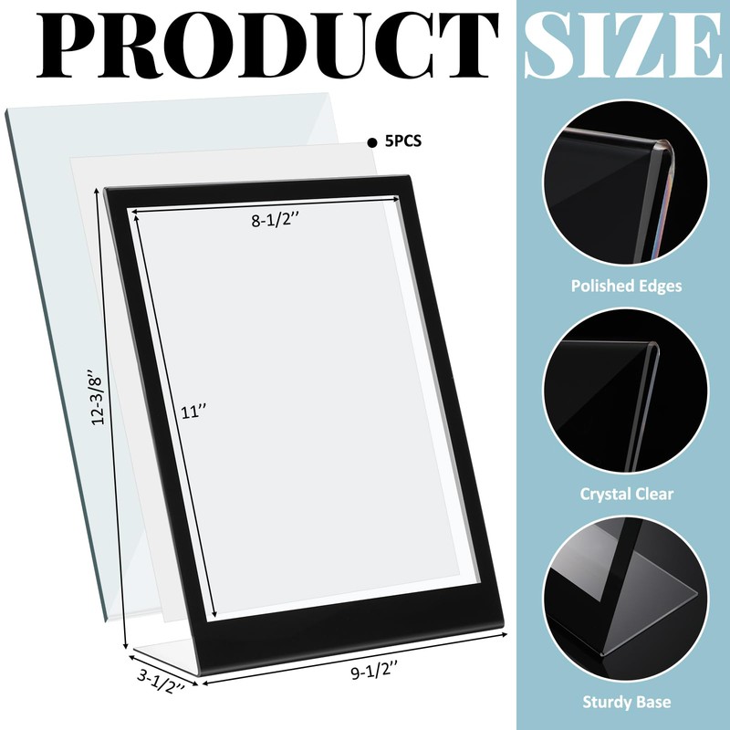 Kathfly 5 Pack Black Acrylic Sign Holder 8.5 x 11