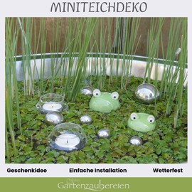 Gartenzaubereien Swimming Frogs Set of 2 with Tea Light Bowls and Silver Floating Balls