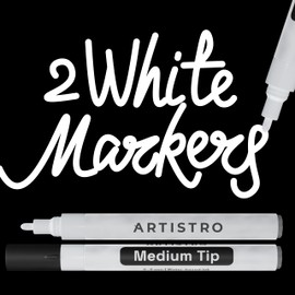 ARTISTRO 2 White Acrylic Paint Pens for Rock Painting Ceramic Wood Glass Tire Plastic - 3mm Medium Tip Paint Markers Ideal for Labeling DIY Crafts Art Projects