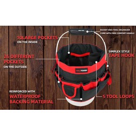 MELOTOUGH Bucket Idea Bucket Tool Organizer for Garden Tools Fit 3.5 to 5 Gallon Bucket (Red)
