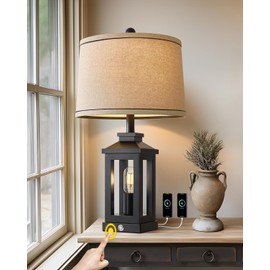G-SAFAVA 23.75" Retro Farmhouse Black Table Lamp for Living Room Bedroom Nightstand Single Pack Touch Control Bedside Nightlight Vintage Modern Lamp with USB C+A Ports and 2 Light Sources