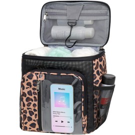 F-color Hanging Shower Caddy Portable - College Dorm Essentials for Guys with Hooks, Quick-Dry Shower Bag for Dorm Travel Gym Camping Essentials, Water-Resistant with Multiple Pockets, Leopard