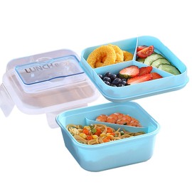 NatraProw All in One Salad Container for Lunch, 38.7oz Salad Bowls with Salad Dressings Container to go, 3 Compartment with Tray, BPA Free, Dishwasher/Microwave Safe, Blue