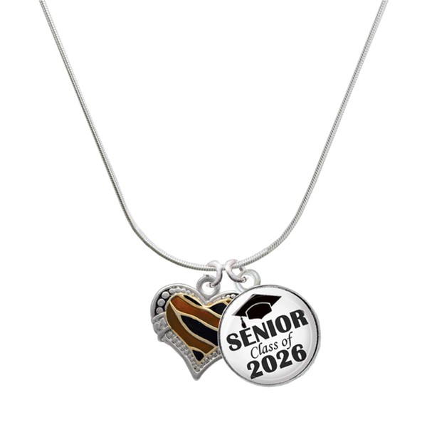 Delight Jewelry Two-tone Enamel Tiger Print Heart Silvertone Senior Class