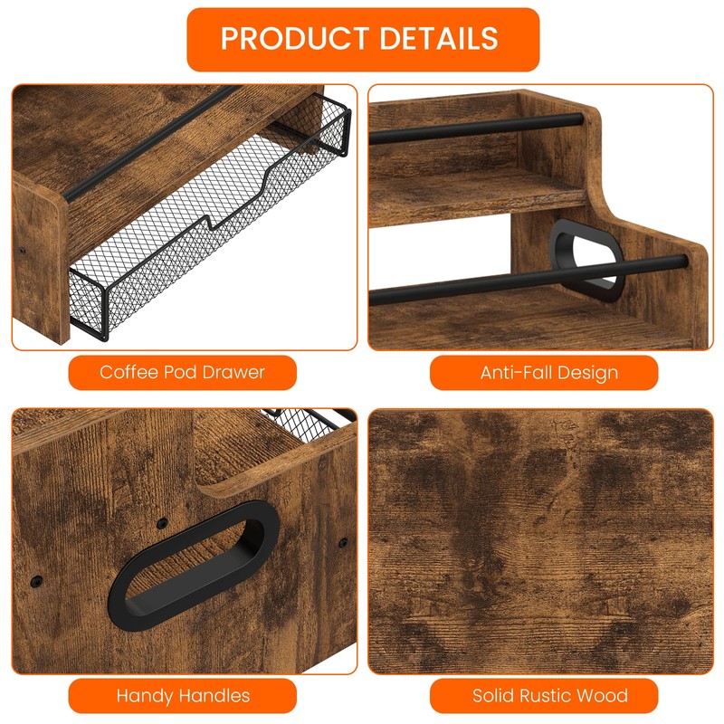 Homode Coffee Syrup Organizer Rack, 3-Tier 8 Bottles Syrup Stand