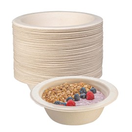 BOKFJBP Pack of 50 Brown Disposable Bowls Sugar Cane, 260 ml Soup Bowls Disposable Bowls Made of Sugar Cane, Disposable Bowls for Disposable Soup Bowls