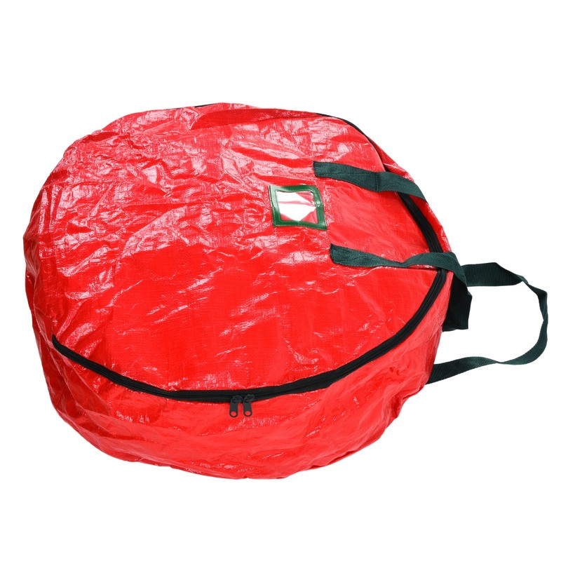Christmas Wreath Storage Bag PE Woven Fabric Dustproof Round Red