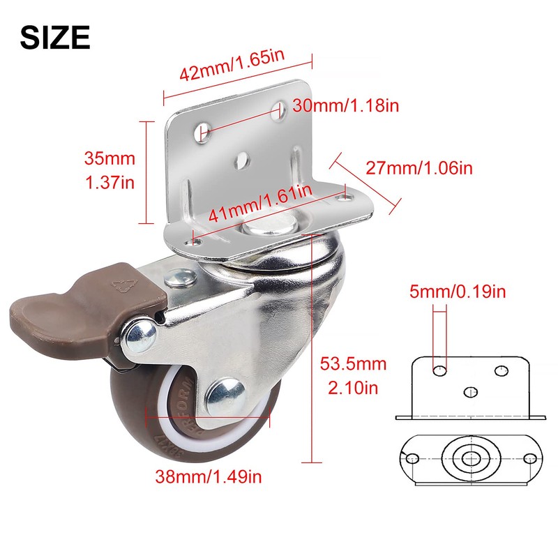DBREAKS Swivel castors set, 38 mm x 4, TPE, L