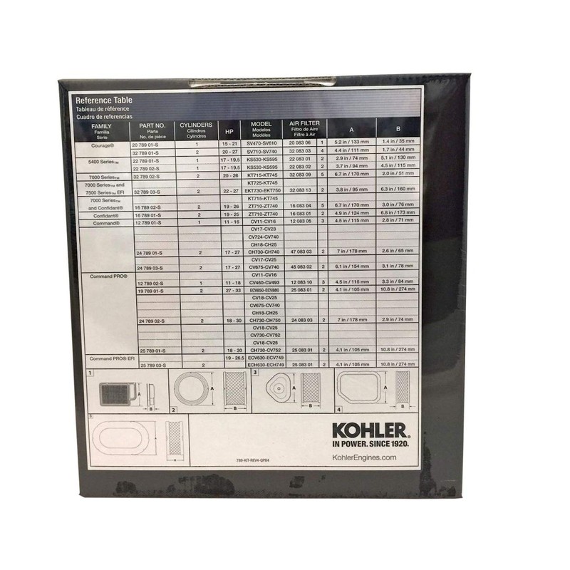 Kohler 22 789 01-S 5400 Series Maintenance Kit 17-19.5hp Fits