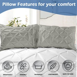 eBeddy Linens Standard Pillow Shams Set Pintuck Silver Grey 100% Microfiber Envelope Closure 20x26 Inch 800-TC Decorative Bed Pillow Cover Pack of 2, Soft Cozy & Breathable